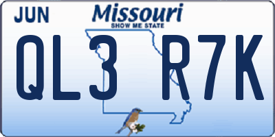 MO license plate QL3R7K