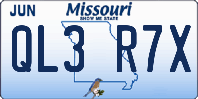 MO license plate QL3R7X