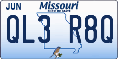 MO license plate QL3R8Q