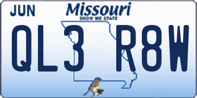 MO license plate QL3R8W