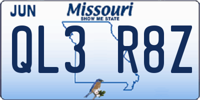 MO license plate QL3R8Z