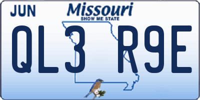 MO license plate QL3R9E