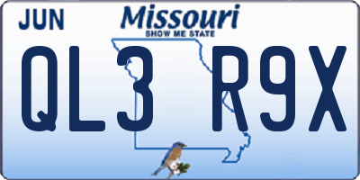 MO license plate QL3R9X