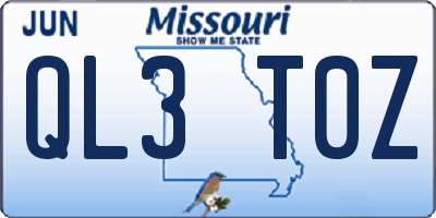 MO license plate QL3T0Z