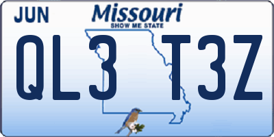 MO license plate QL3T3Z