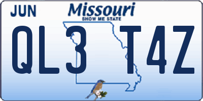 MO license plate QL3T4Z