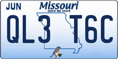 MO license plate QL3T6C