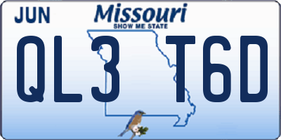 MO license plate QL3T6D