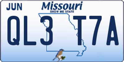 MO license plate QL3T7A