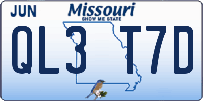 MO license plate QL3T7D