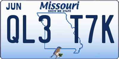 MO license plate QL3T7K