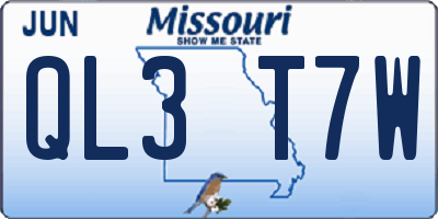 MO license plate QL3T7W
