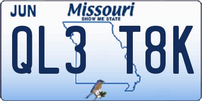 MO license plate QL3T8K