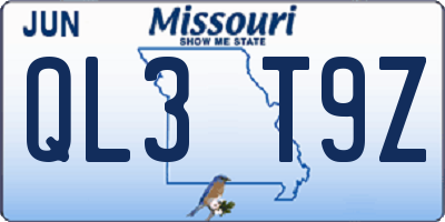 MO license plate QL3T9Z