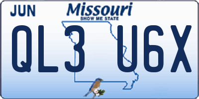 MO license plate QL3U6X