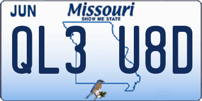MO license plate QL3U8D