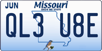 MO license plate QL3U8E