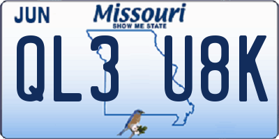 MO license plate QL3U8K