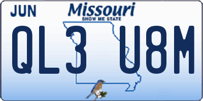 MO license plate QL3U8M