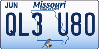 MO license plate QL3U8O