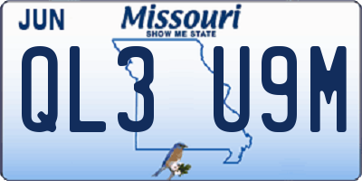 MO license plate QL3U9M
