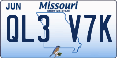 MO license plate QL3V7K