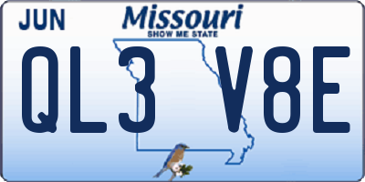 MO license plate QL3V8E
