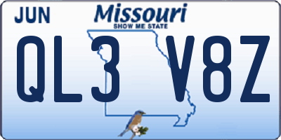 MO license plate QL3V8Z