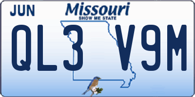 MO license plate QL3V9M