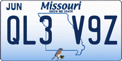 MO license plate QL3V9Z