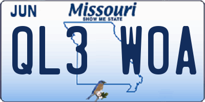 MO license plate QL3W0A