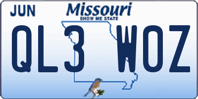 MO license plate QL3W0Z