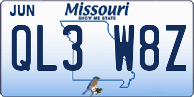 MO license plate QL3W8Z