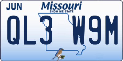 MO license plate QL3W9M