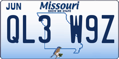 MO license plate QL3W9Z
