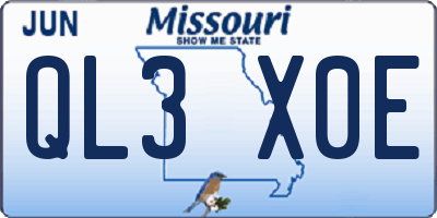 MO license plate QL3X0E