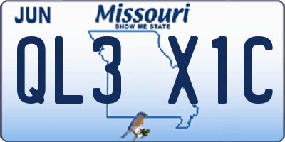 MO license plate QL3X1C