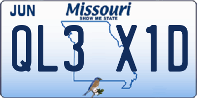 MO license plate QL3X1D