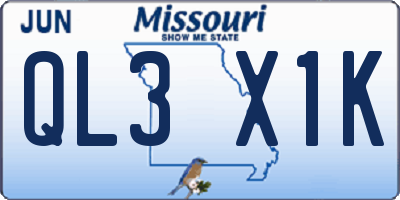 MO license plate QL3X1K