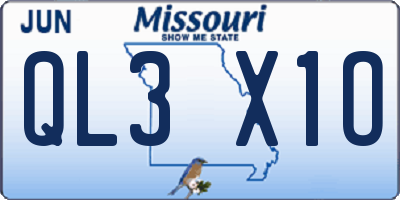MO license plate QL3X1O