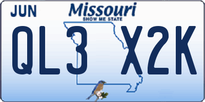 MO license plate QL3X2K