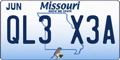 MO license plate QL3X3A