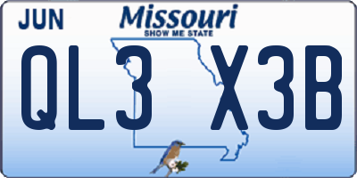 MO license plate QL3X3B