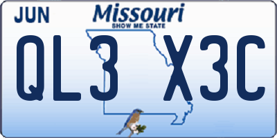 MO license plate QL3X3C