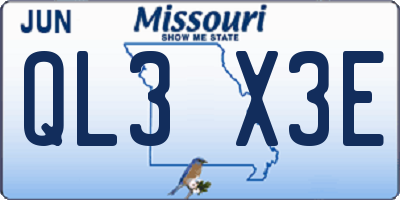 MO license plate QL3X3E