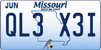 MO license plate QL3X3I