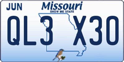 MO license plate QL3X3O