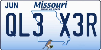 MO license plate QL3X3R