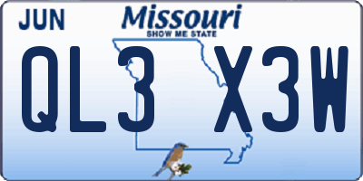 MO license plate QL3X3W