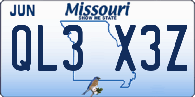 MO license plate QL3X3Z